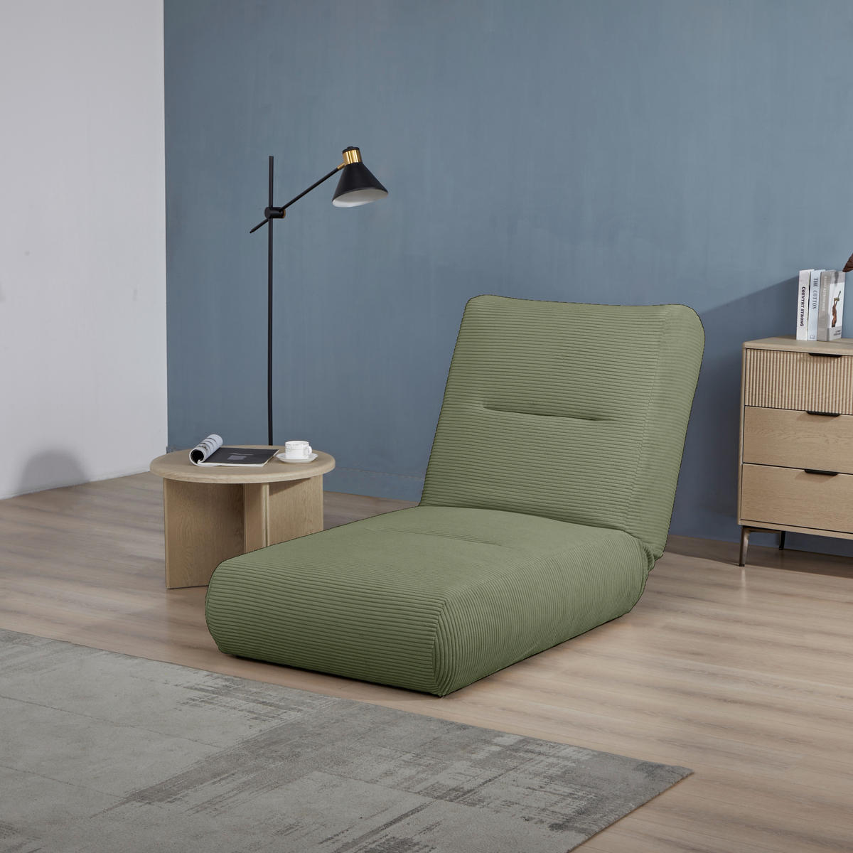 SCHLAFSESSEL in Cord Olivgrün  - vert olive, Design, textile (81/88/160cm) - Livetastic