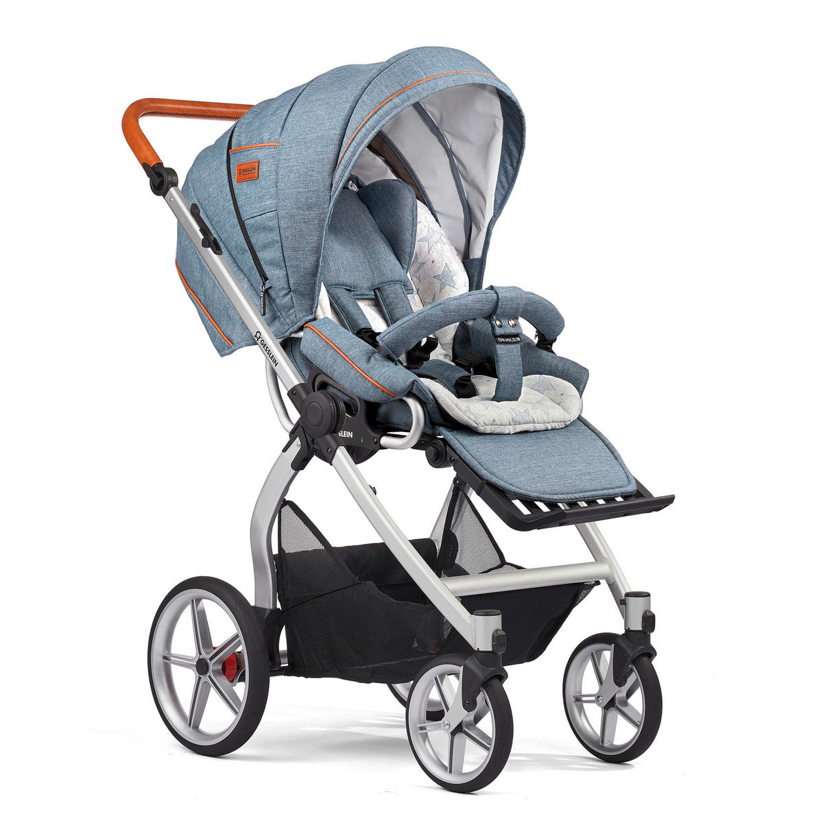KINDERWAGENSET FX4 Classic  - Blau/Cognac, Basics, Textil/Metall (57/129/100cm) - Gesslein