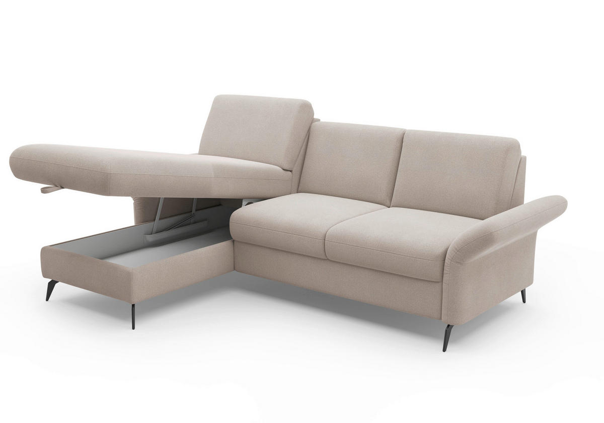 ECKSOFA ROCHELLE E Greige Flachgewebe  - Greige/Schwarz, KONVENTIONELL, Textil/Metall (164/251cm) - Sit & More