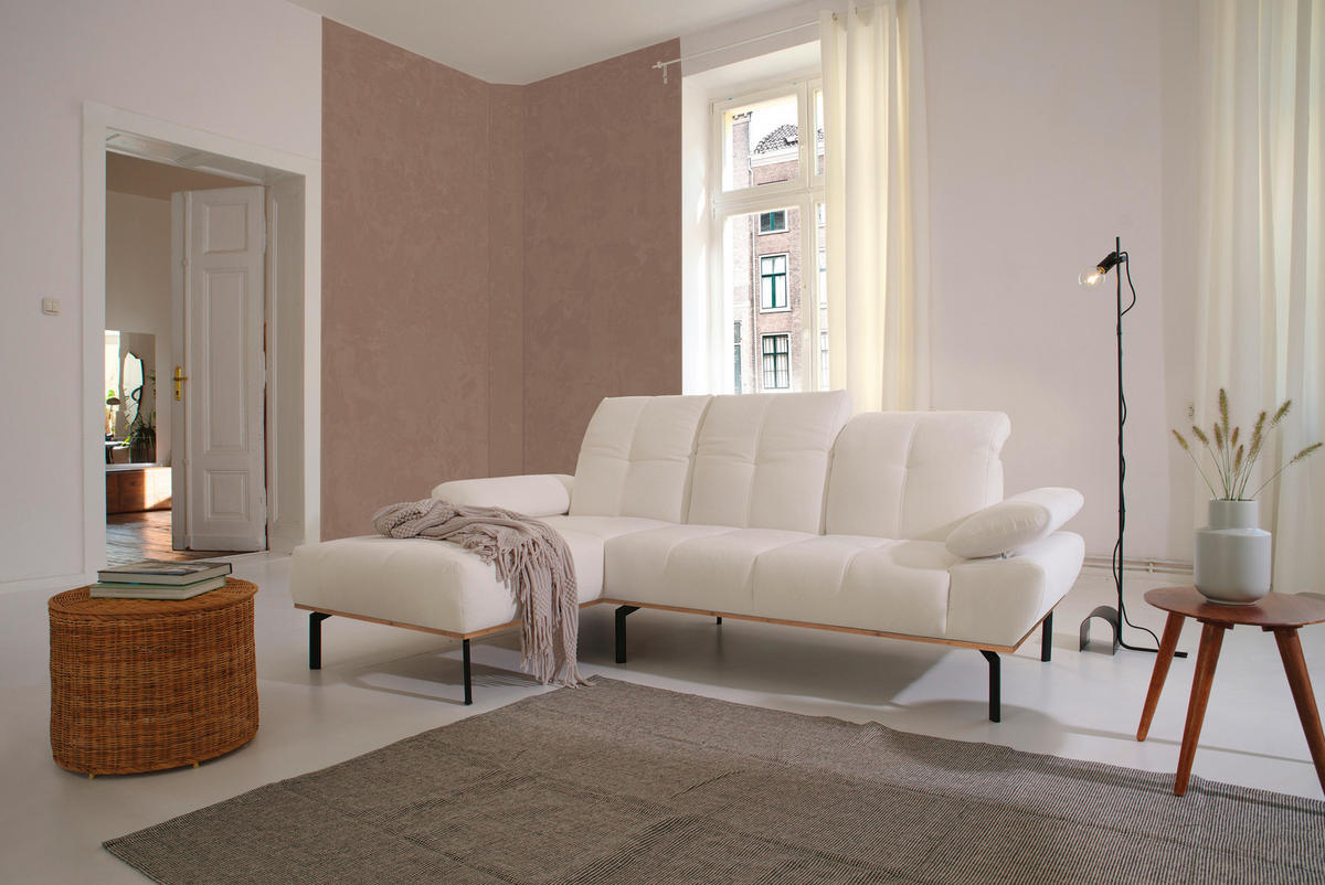 ECKSOFA in Mikrofaser Weiß  242/170 cm  - Wildeiche/Schwarz, Design, Holz/Textil (242/170cm) - MID.YOU