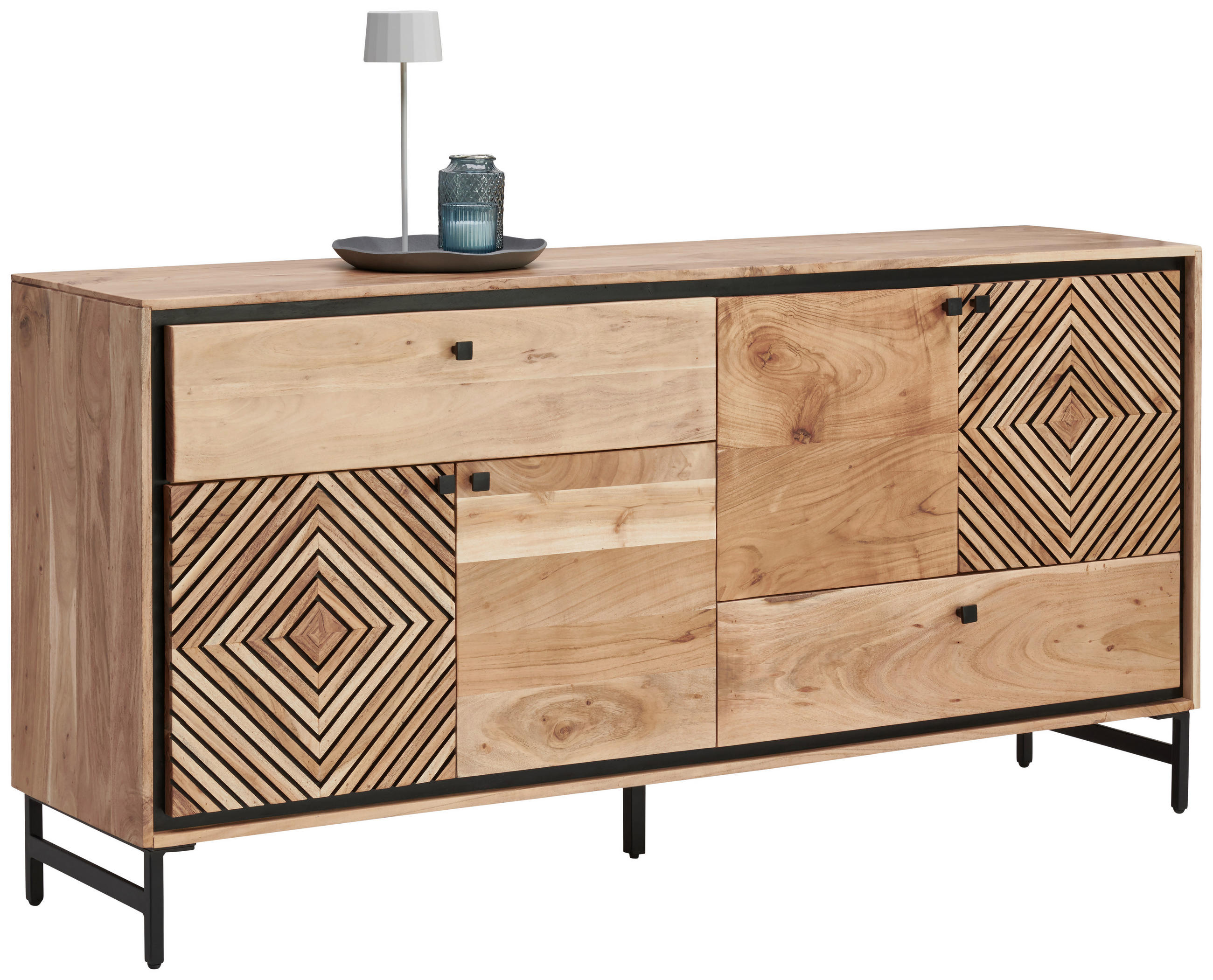 Carryhome Sideboard Schwarz, Akazie 175x85x42 cm