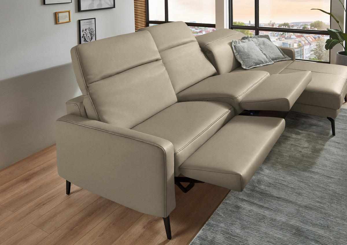 ECKSOFA  Echtleder Kaschmir  - Kaschmir/Schwarz, Design, Leder/Metall (323/179cm) - Dieter Knoll