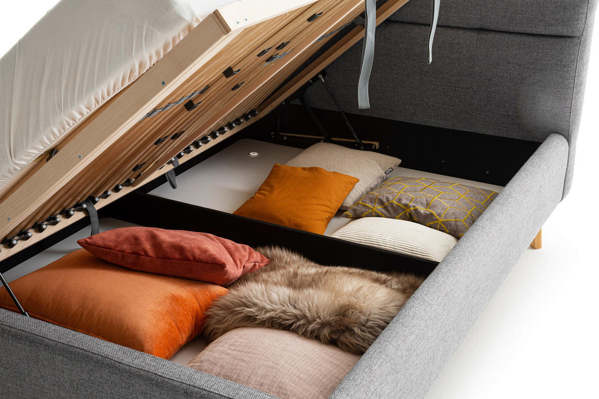LIT REMBOURRÉ 140/200 cm  in Grau  - Eichefarben/Birkefarben, Konventionell, Holz/Textil (140/200cm) - Boxxx