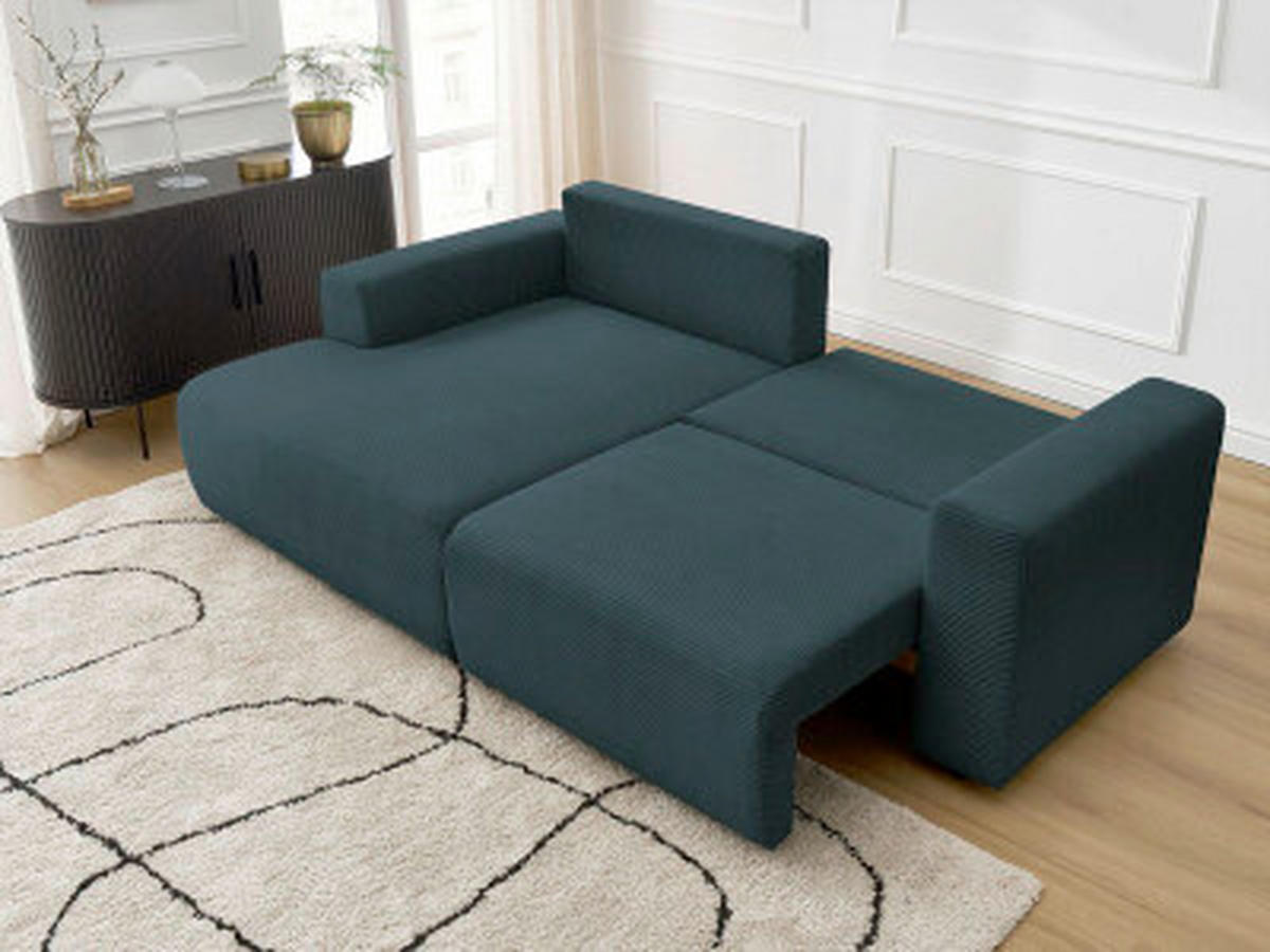 ECKSOFA Ottomane links  ATILLA Dunkelblau Cord  - Schwarz/Dunkelblau, MODERN, Kunststoff/Textil (149/244cm)