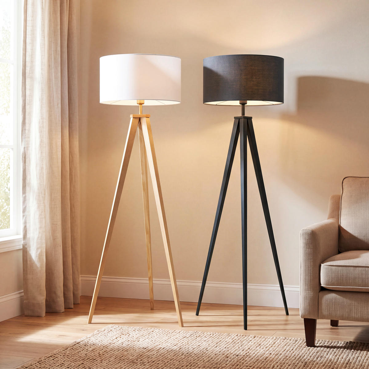 STOJACÍ LAMPA, 49/158 cm  - černá, Konvenční, kov/textil (49/158cm) - Ambiente
