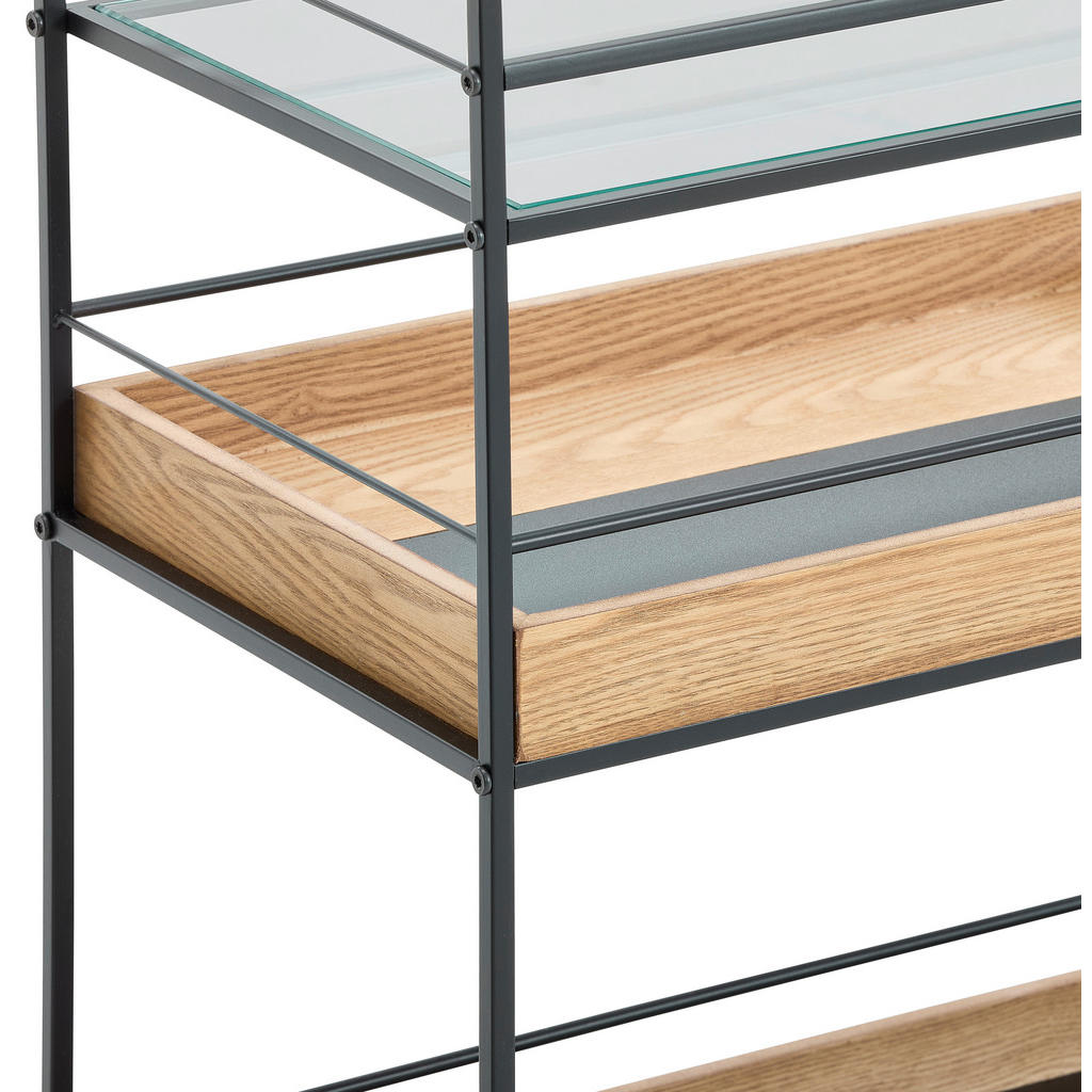 Thumbnail - Mid.you Servierwagen, Natur, Schwarz, Holz, Metall, Glas, Holzwerkstoff, Tanne, furniert, Rollen, 62x75x35 cm, Esszimmer...