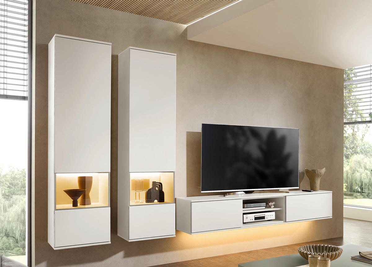 WOHNWAND  in Weiß  315/215/40 cm  - Weiß, KONVENTIONELL, Glas/Holzwerkstoff (315/215/40cm) - Venda