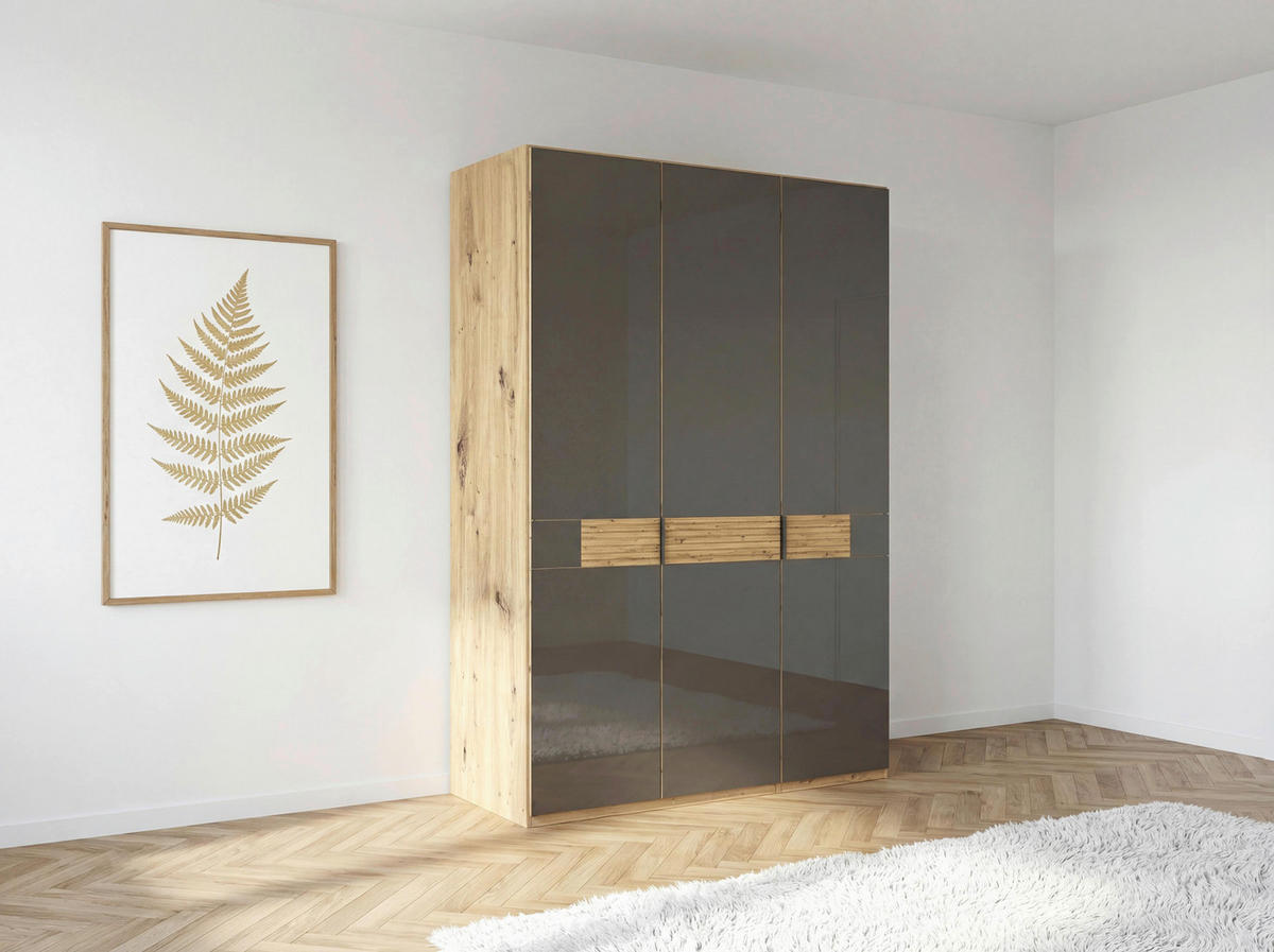 DREHTÜRENSCHRANK 150/216/58 cm,  in Eiche Bianco, 3 Tür(en)  - Schieferfarben/Eiche Bianco, Design, Glas/Holz (150/216/58cm) - Musterring