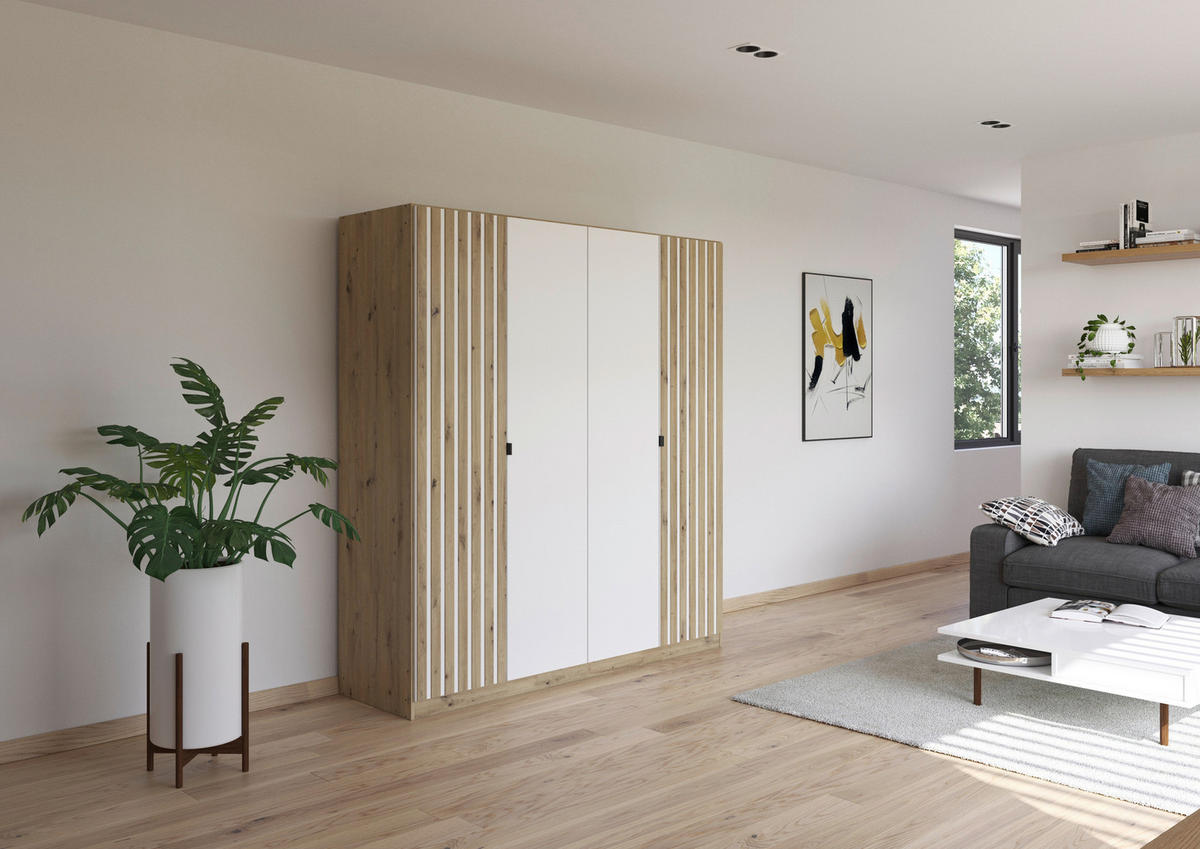 DREHTÜRENSCHRANK  in Weiß, Eiche Artisan  - Eiche Artisan/Weiß, MODERN, Holzwerkstoff/Metall (181/197/54cm) - Rauch Möbel