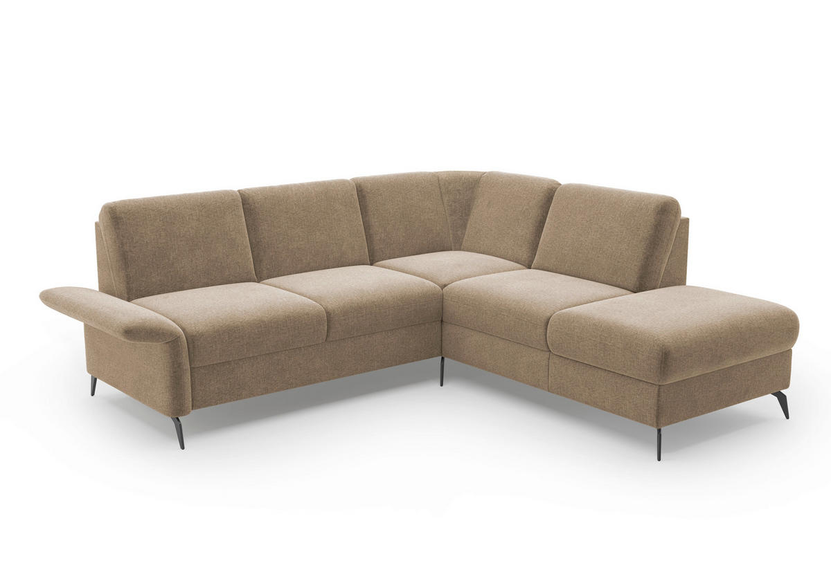ECKSOFA ROCHELLE E Hellbraun Flachgewebe  - Hellbraun/Schwarz, KONVENTIONELL, Textil/Metall (240/216cm) - Sit & More