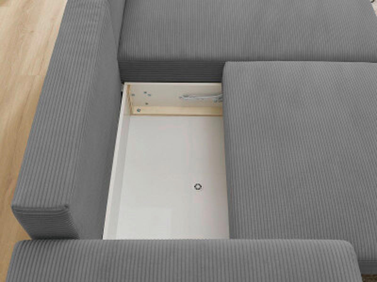 ECKSOFA Ottomane rechts  ATILLA Dunkelgrau Cord  - Dunkelgrau/Schwarz, MODERN, Kunststoff/Textil (244/149cm)