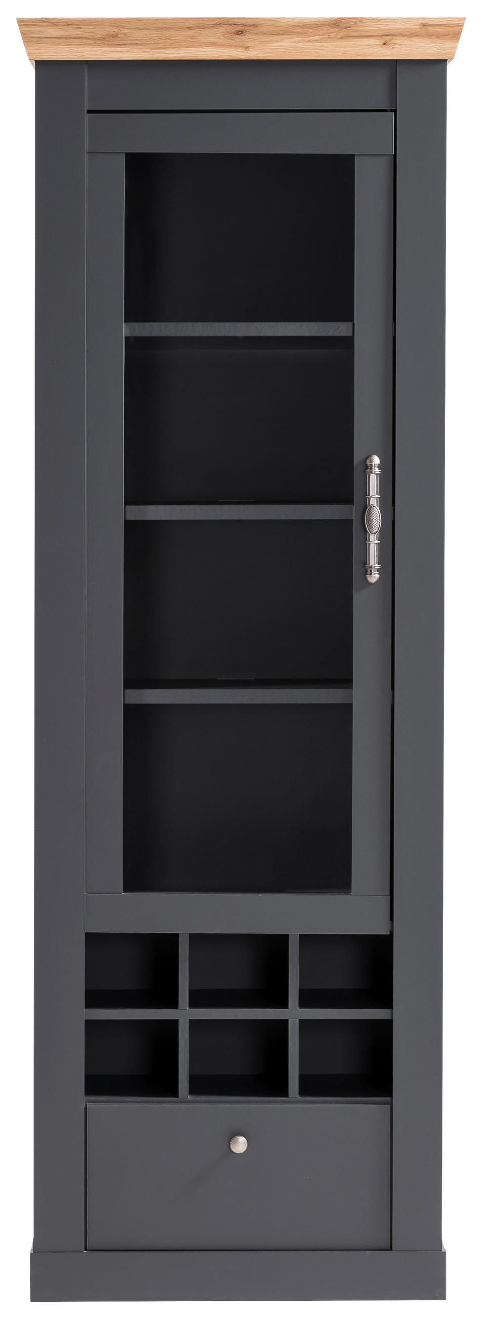 VITRINE in Anthrazit, Eiche Wotan  - Anthrazit/Silberfarben, Design, Holzwerkstoff/Metall (72/201/38cm) - MID.YOU