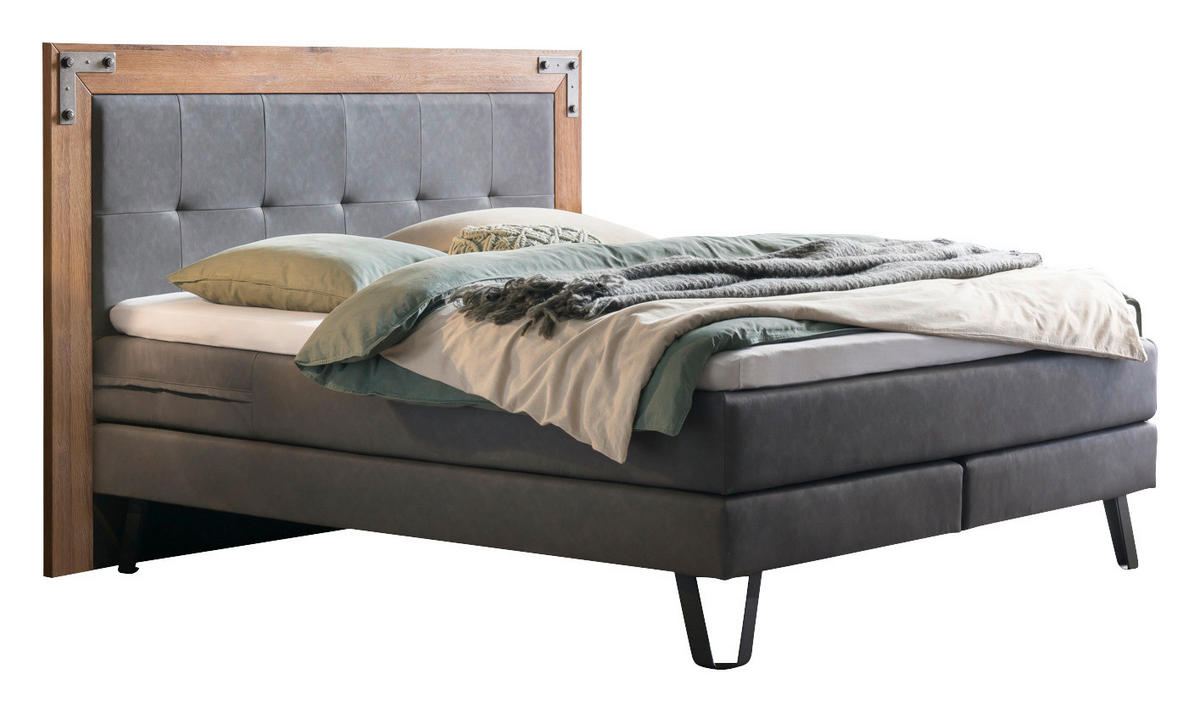 BOXSPRINGBETT 180/200 cm  in Anthrazit, Eichefarben  - Eichefarben/Anthrazit, KONVENTIONELL, Holz/Textil (180/200cm) - Hasena