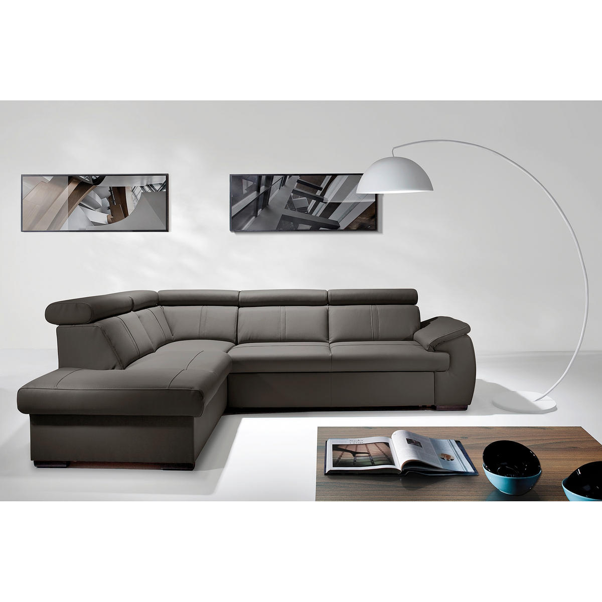 ECKSOFA  in Echtleder Dunkelbraun  - Wengefarben/Dunkelbraun, Design, Leder/Holz (211/265cm) - Livetastic