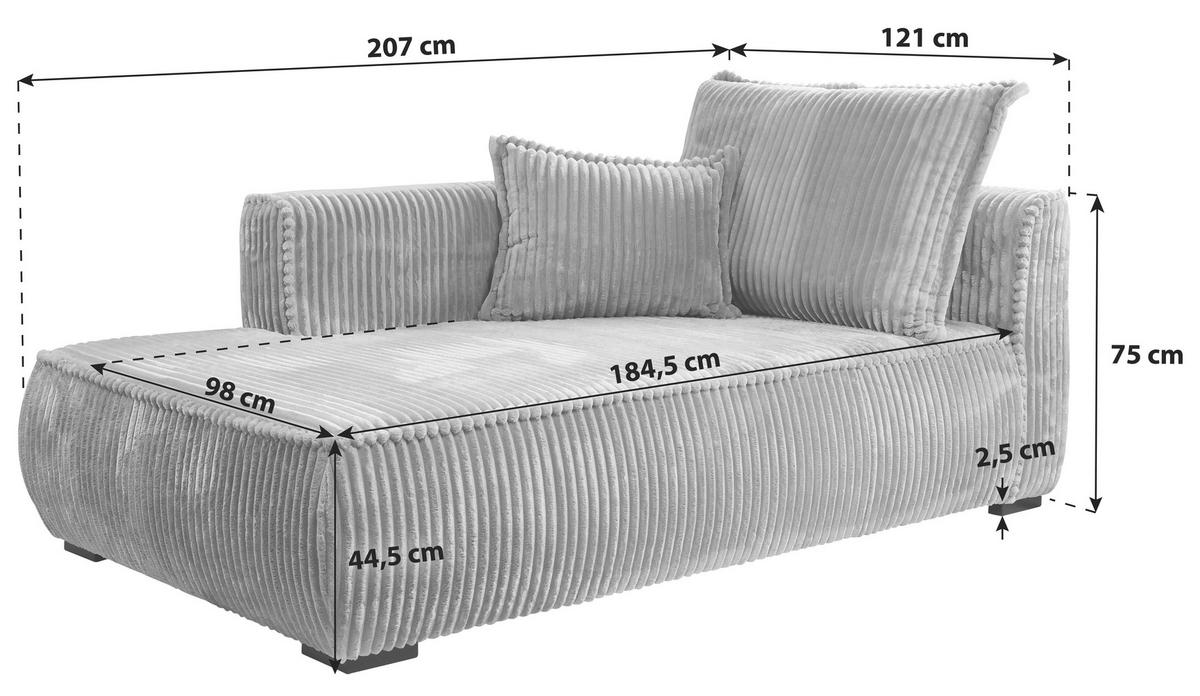 RÉCAMIERE  in Cord Grün  - Schwarz/Grün, Design, Holz/Textil (207/75/121cm) - MID.YOU