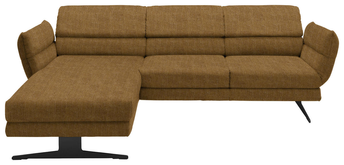 ECKSOFA in Flachgewebe Goldfarben  - Goldfarben/Schwarz, Design, Textil/Metall (176-217/279-327cm) - Dieter Knoll