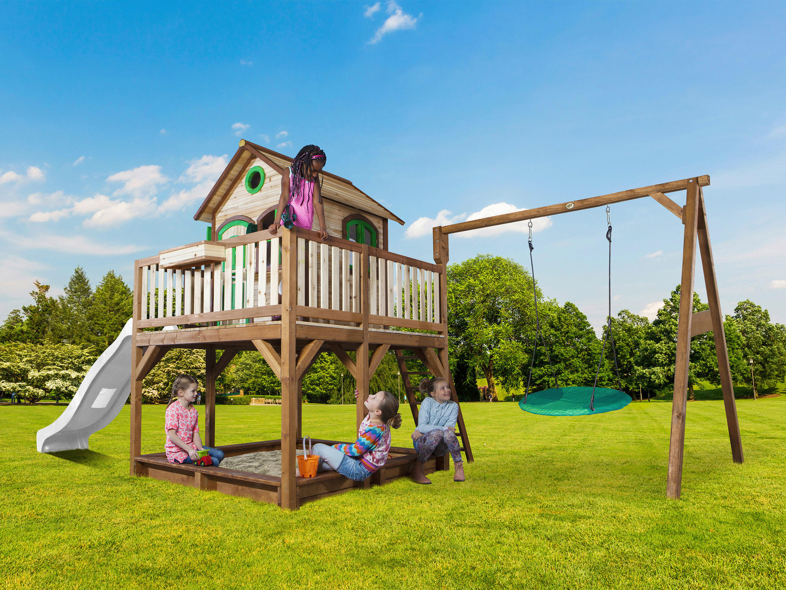 SPIELTURM  - Braun/Weiß, KONVENTIONELL, Holz (613/291/277cm) - Ambia Garden