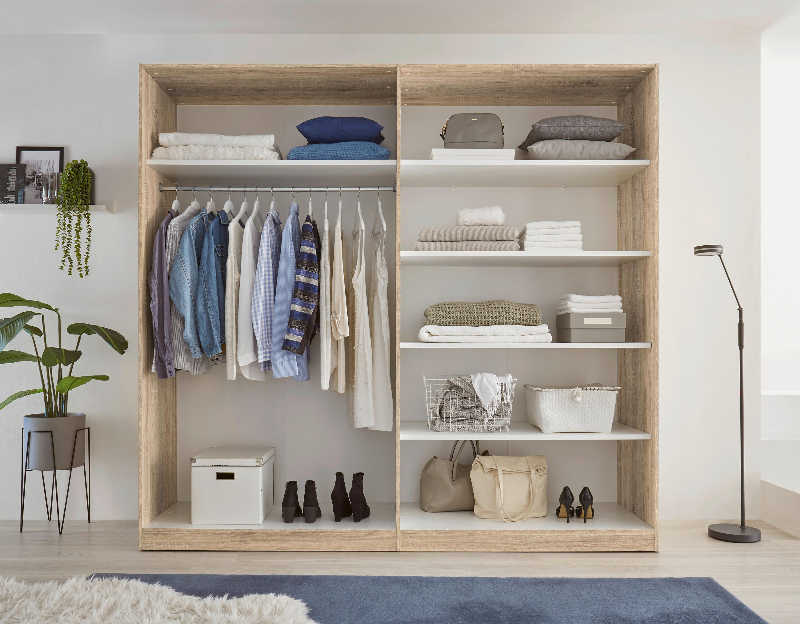 SCHLAFZIMMER Weiß, Sonoma Eiche  - Weiß/Sonoma Eiche, KONVENTIONELL, Glas/Holzwerkstoff (180/200cm) - Boxxx