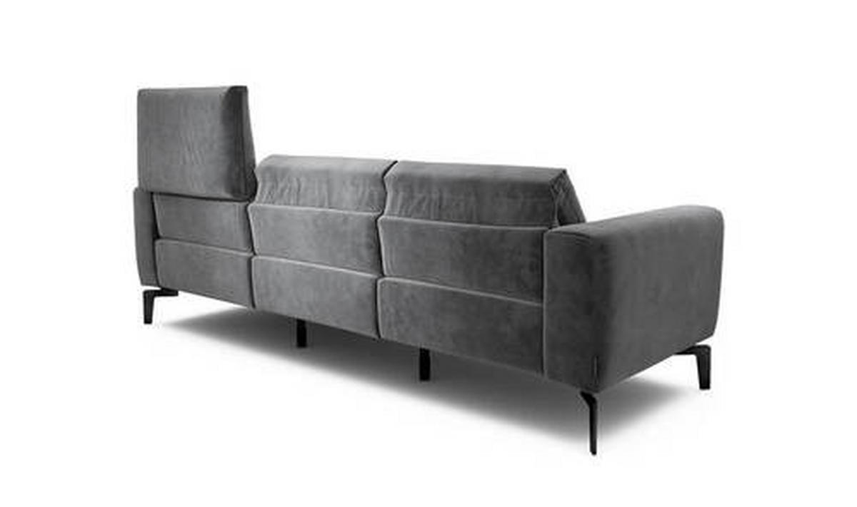 Dreisitzer inkl. Hocker in Samt Anthrazit  - Anthrazit/Schwarz, Design, Textil/Metall (250/86/86-94cm) - SENSOO