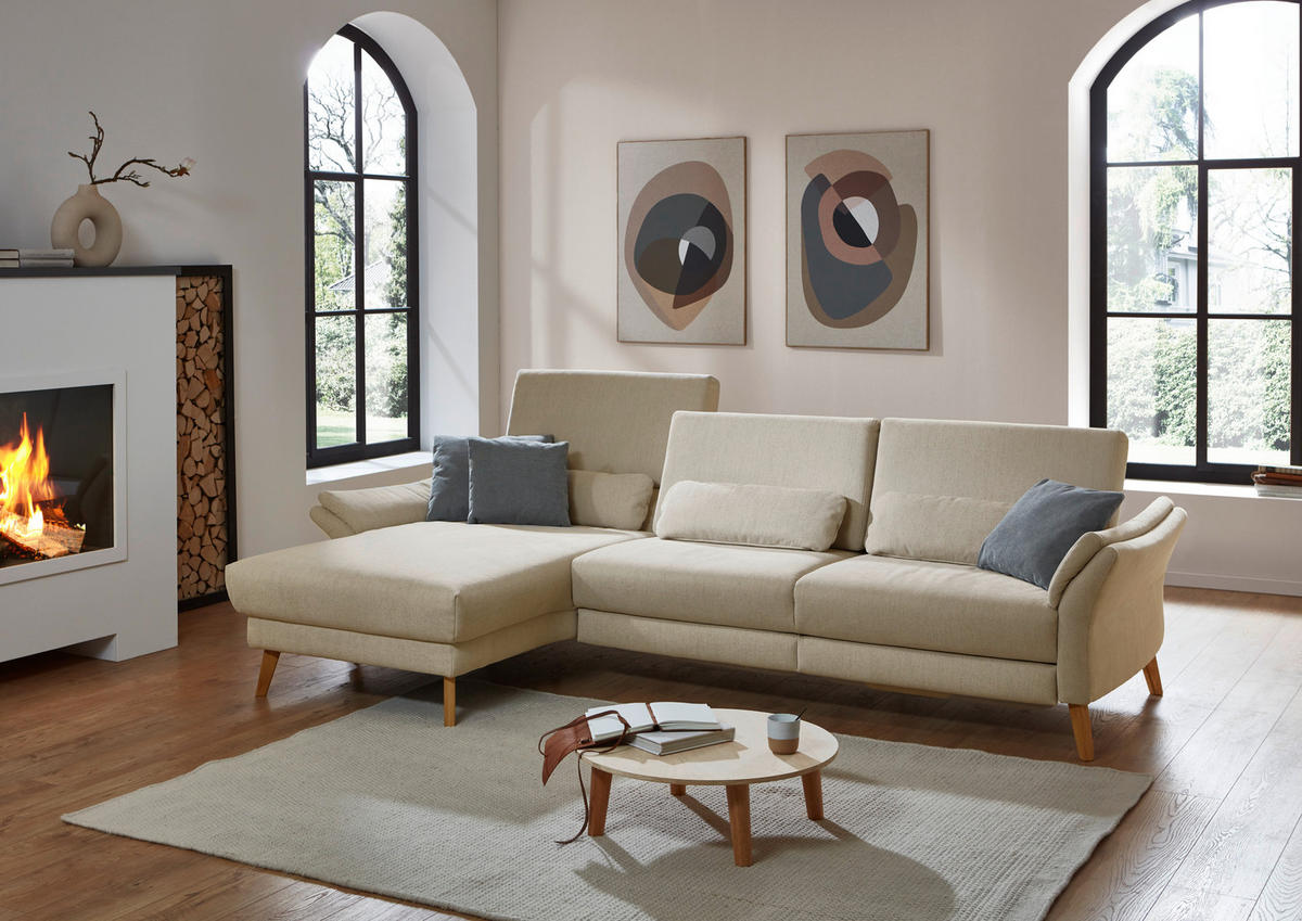 ECKSOFA Beige Chenille, Flachgewebe  - Beige/Naturfarben, Design, Holz/Textil (281/157cm) - Valnatura