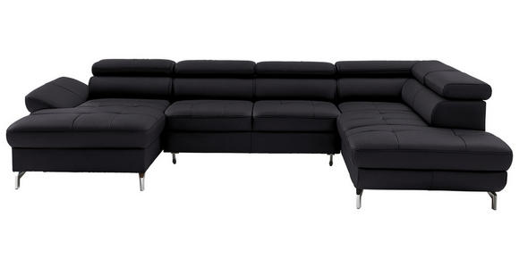 WOHNLANDSCHAFT Dunkelbraun Echtleder - Dunkelbraun/Silberfarben, Design, Leder/Metall (170/340/220cm) - Novel