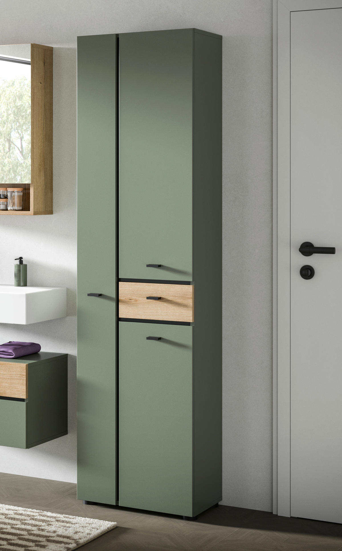 HOCHSCHRANK 51/191/30 cm  - Eichefarben/Schwarz, Trend, Holzwerkstoff/Kunststoff (51/191/30cm) - MID.YOU