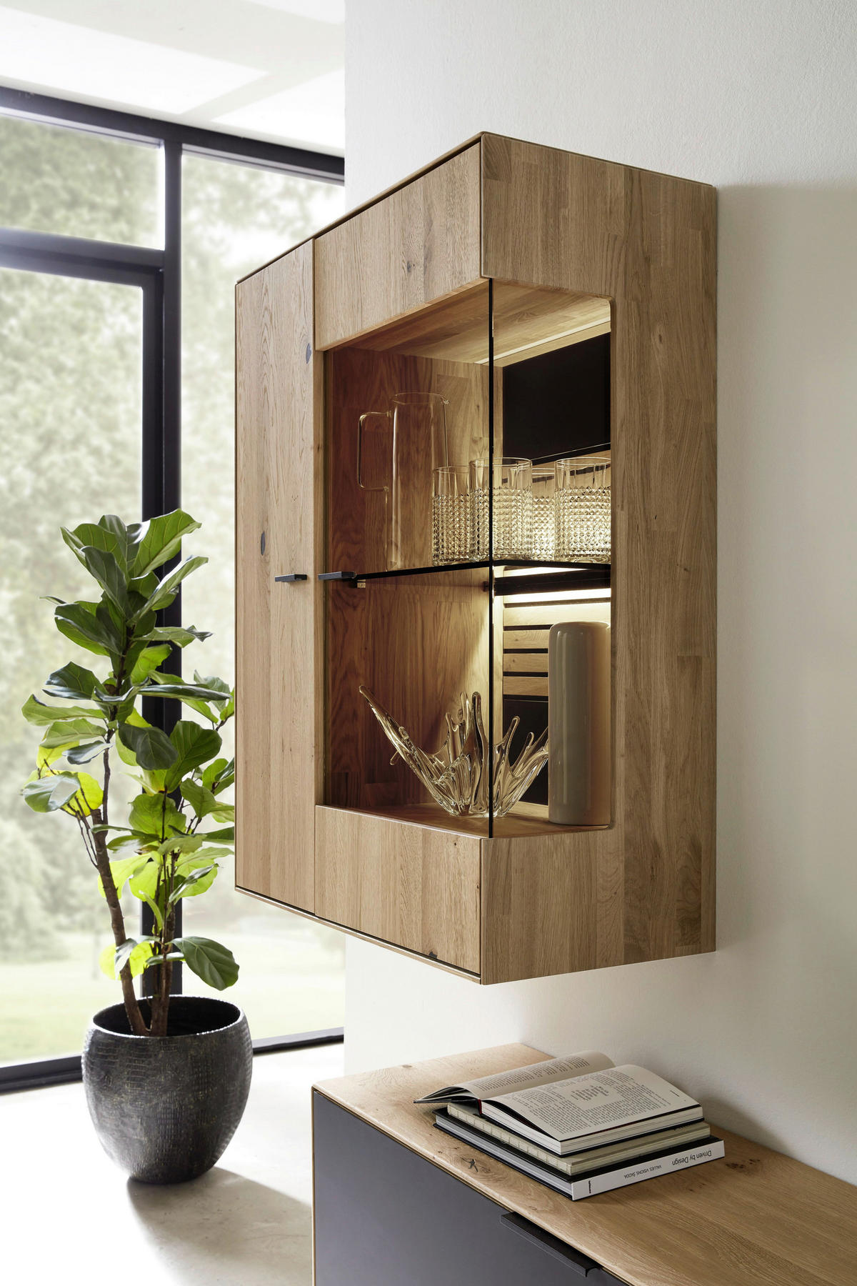 WOHNWAND  in Wildeiche  271,9/195/37,1 cm  - Wildeiche/Dunkelgrau, Natur, Glas/Holz (271,9/195/37,1cm) - Valdera