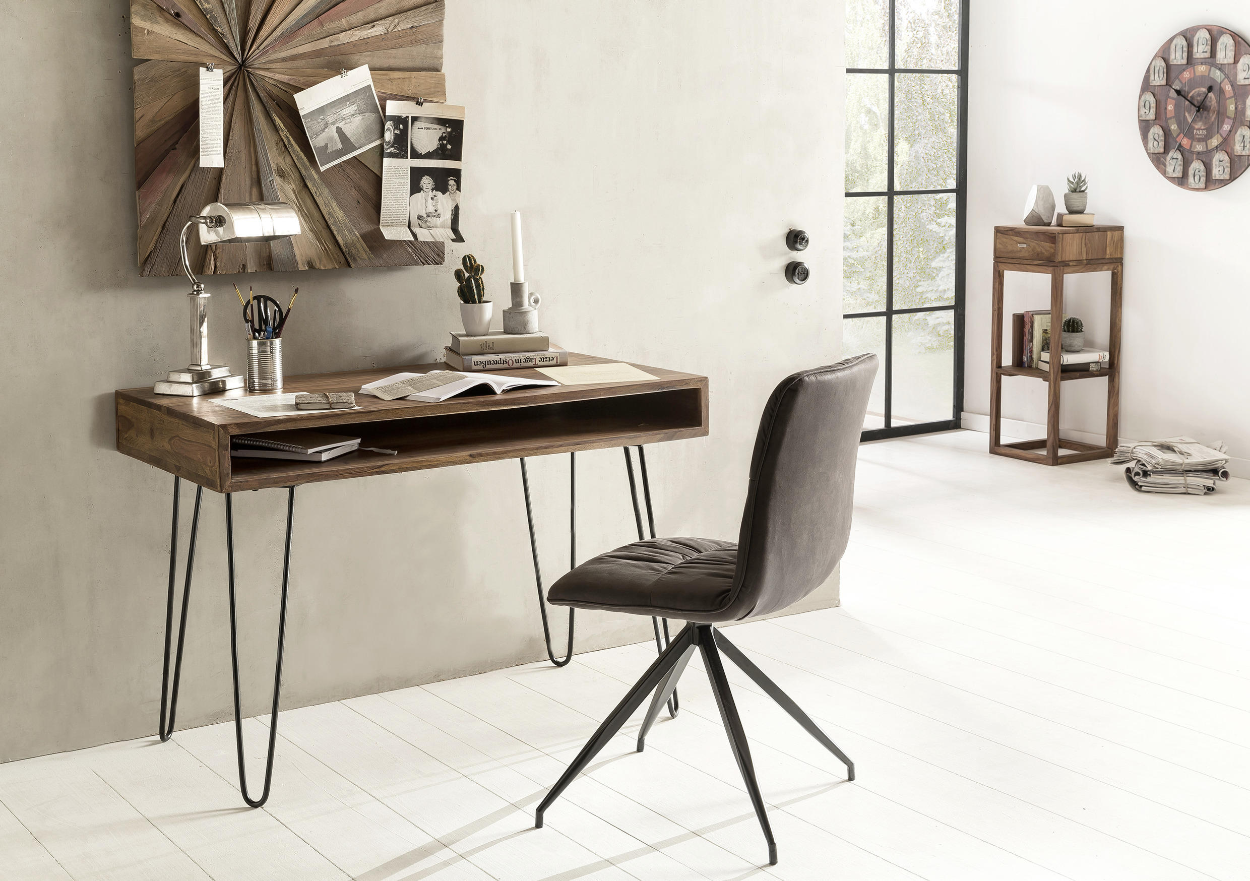 SCHREIBTISCH 110/60/76 cm in Sheeshamfarben - Sheeshamfarben/Schwarz, Design, Holz/Metall (110/60/76cm) - MID.YOU