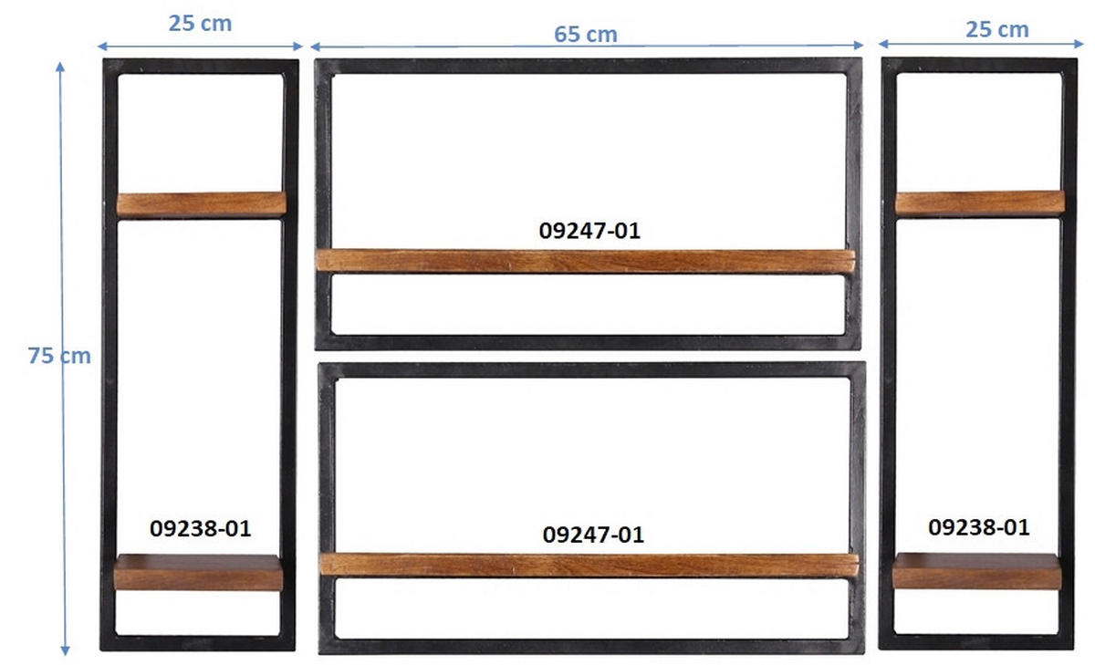 WANDREGALSET 125/75/25 cm  - Schwarz/Naturfarben, Design, Holz/Metall (125/75/25cm) - MID.YOU