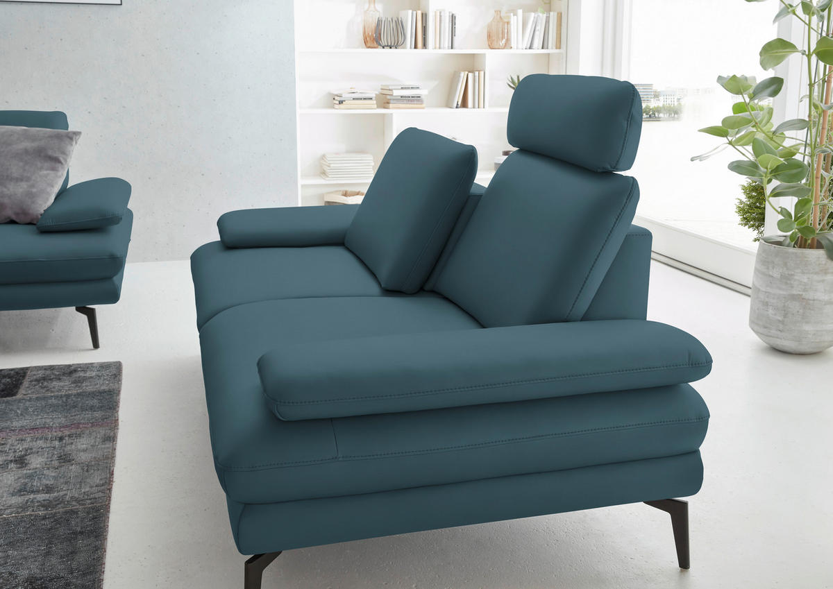 2,5-SITZER in Echtleder Blau  - Blau/Schwarz, Design, Leder/Metall (196/86/104cm) - Dieter Knoll