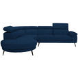 ECKSOFA in Velours Dunkelblau 264/299 cm - Schwarz/Dunkelblau, Design, Textil/Metall (264/299cm) - Novel
