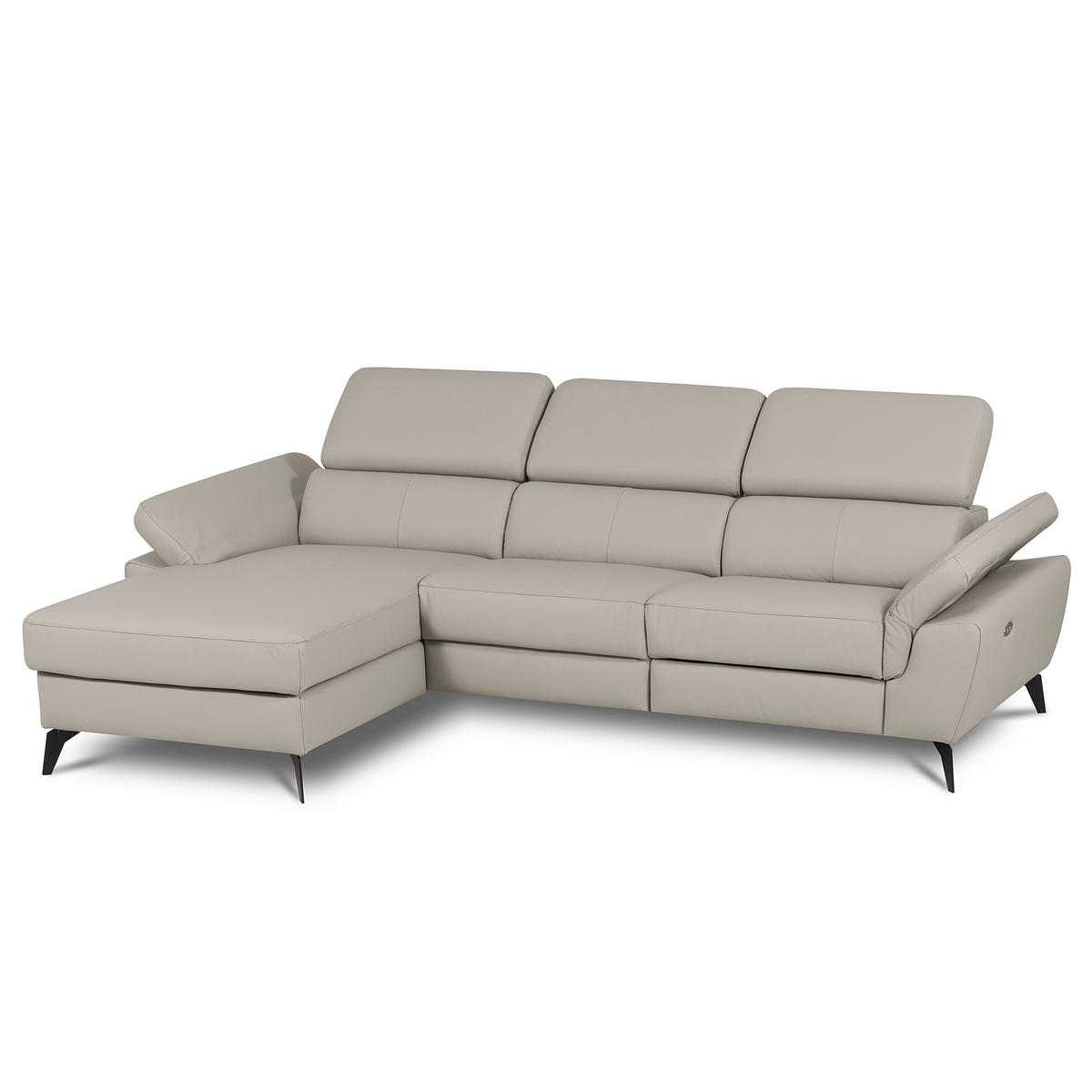 ECKSOFA Lederlook Echtleder Platinfarben  - Platinfarben/Schwarz, Design, Leder/Textil (179/252cm) - Livetastic