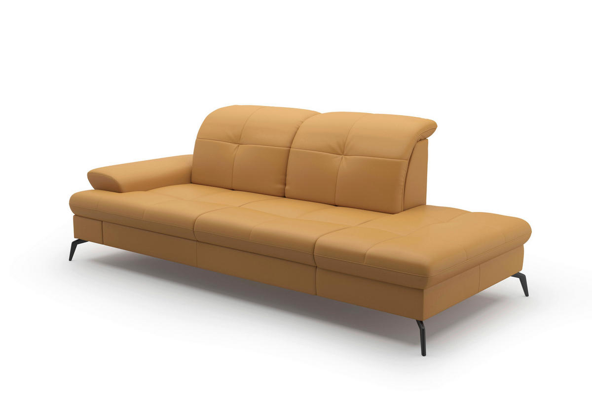 RÉCAMIERE in Echtleder Currygelb  - Currygelb/Schwarz, Konventionell, Leder/Metall (231/90/122cm) - Sit & More