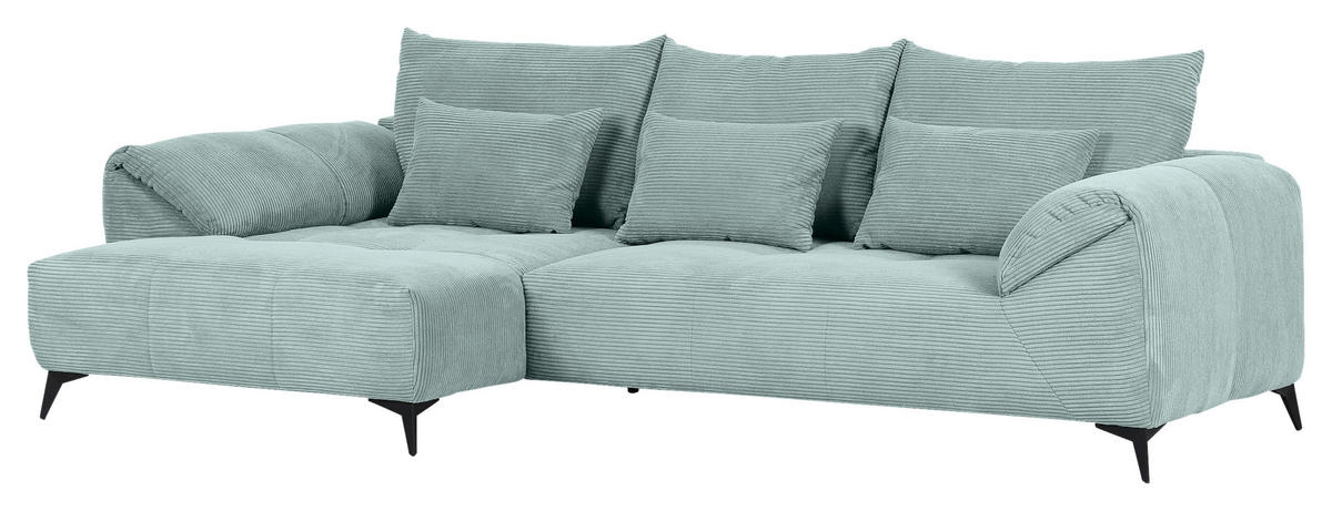 ECKSOFA in Cord Mintgrün  - Schwarz/Mintgrün, Konventionell, Textil/Metall (176/311cm) - Carryhome