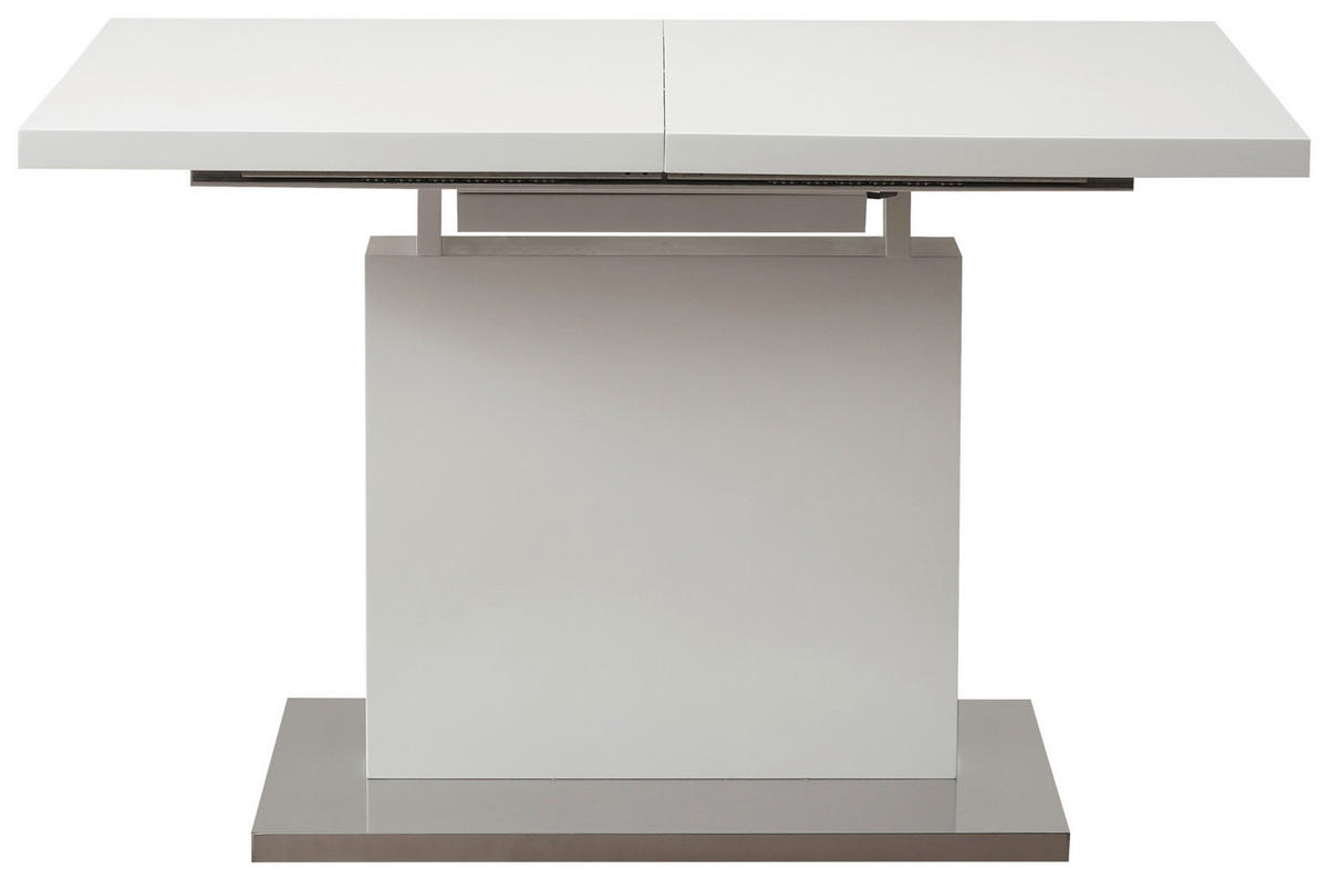 ÉTKEZŐASZTAL - nemesacélszínű/fehér, Design, faalapú anyag/fém (120-160/80/76cm) - Carryhome