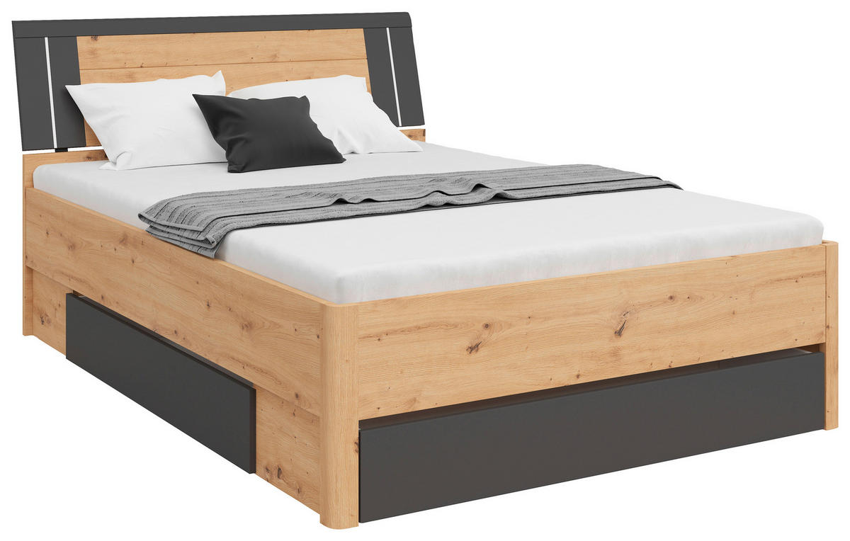 STAURAUMBETT 140/200 cm  in Graphitfarben, Eiche Artisan  - Graphitfarben/Eiche Artisan, KONVENTIONELL, Holzwerkstoff (140/200cm)