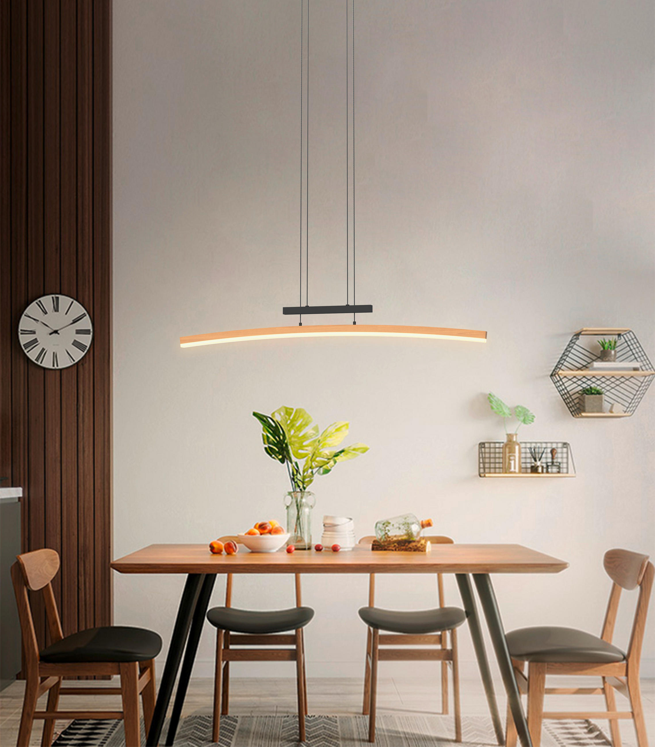 LAMPĂ SUSPENDATĂ CU LED 90/6/150 cm  - fag colonial/negru, Natur, lemn/metal (90/6/150cm)