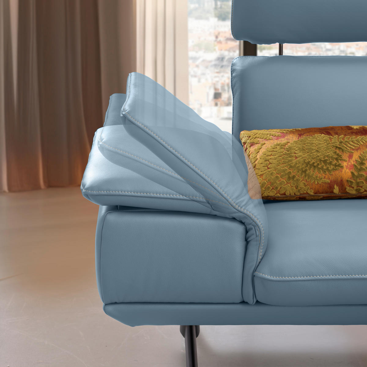 ECKSOFA in Echtleder Blau  - Blau/Beige, Design, Leder/Metall (239/150cm) - Koinor