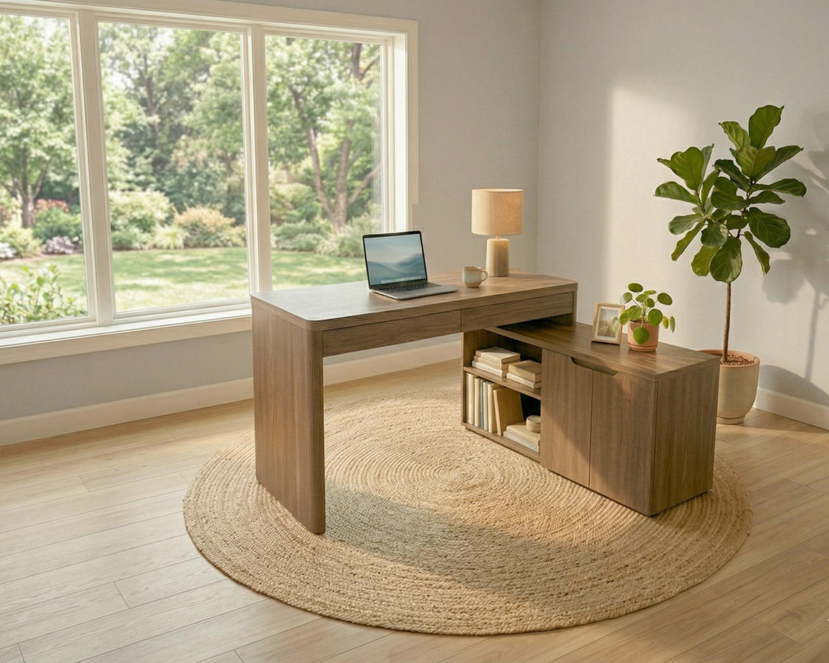 ECKSCHREIBTISCH 140/118/76 cm Walnussfarben Kabeldurchlass, Stauraum, seitenverkehrt montierbar, in verschiedenen Holz-Dekoren erhältlich  - Eichefarben/Walnussfarben, MODERN, Holzwerkstoff (140/118/76cm) - MID.YOU