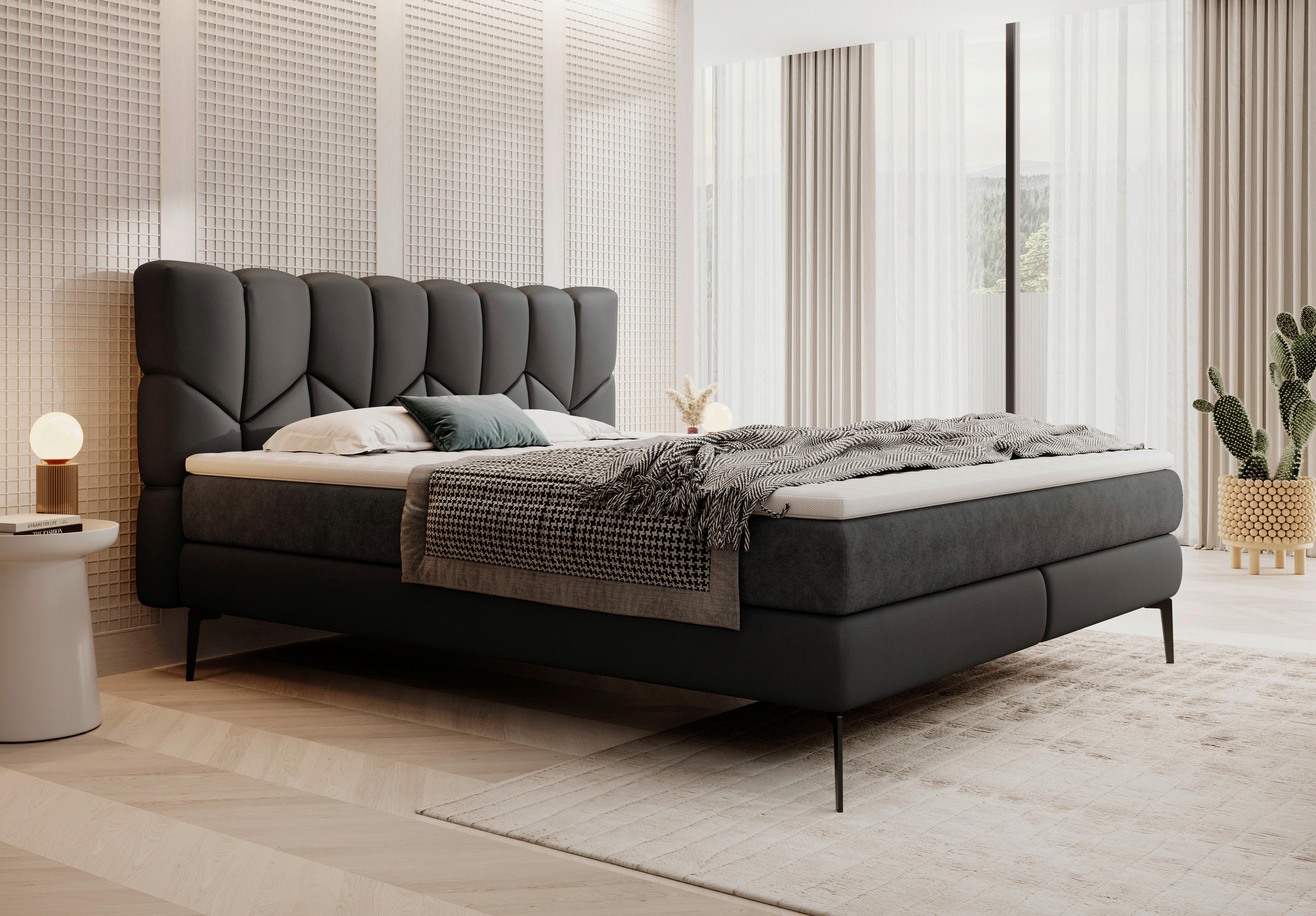 BOXSPRINGBETT 180/200 cm  in Schwarz  - Schwarz, Design, Leder/Textil (180/200cm) - Esposa