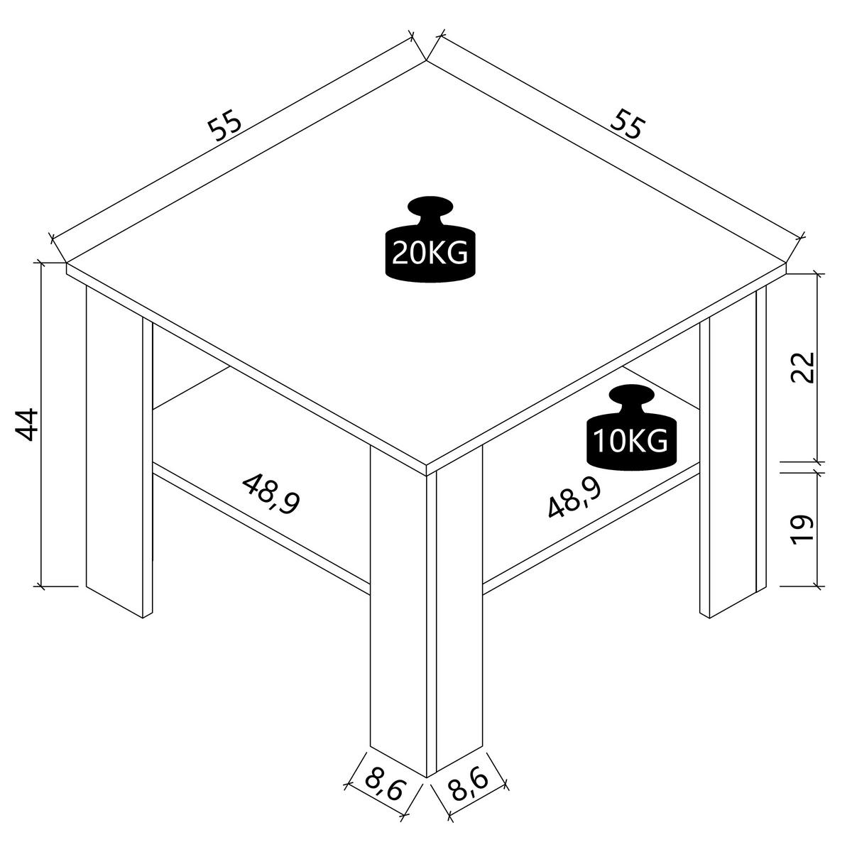 KONFERENČNÍ STOLEK, bílá, medový dub, kompozitní dřevo, 55/55/44 cm - bílá/medový dub, Design, kompozitní dřevo (55/55/44cm) - Livetastic