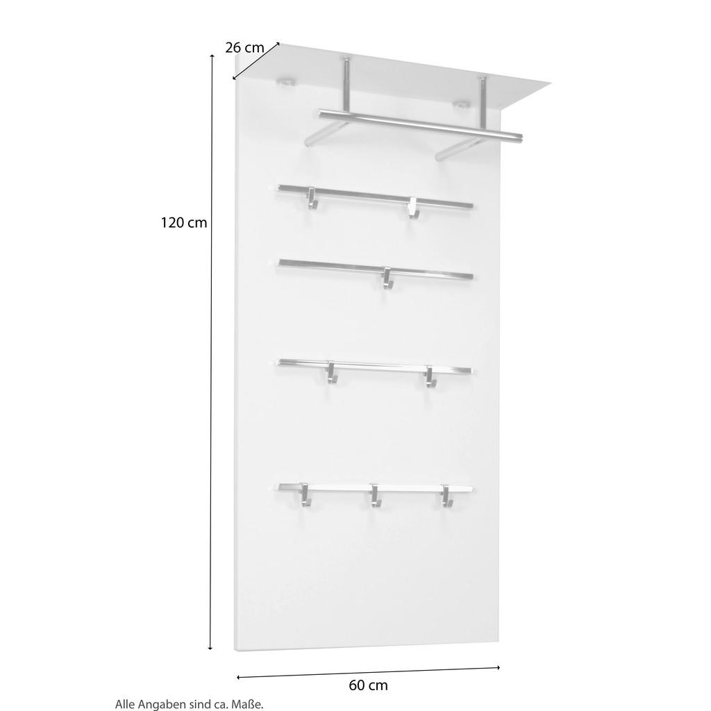 Thumbnail - Mid.you Garderobenpaneel, Weiß, Metall, Glas, Holzwerkstoff, Uni, 60x120x26 cm, Aufhängemöglichkeit, Hutablage, Kleiders...