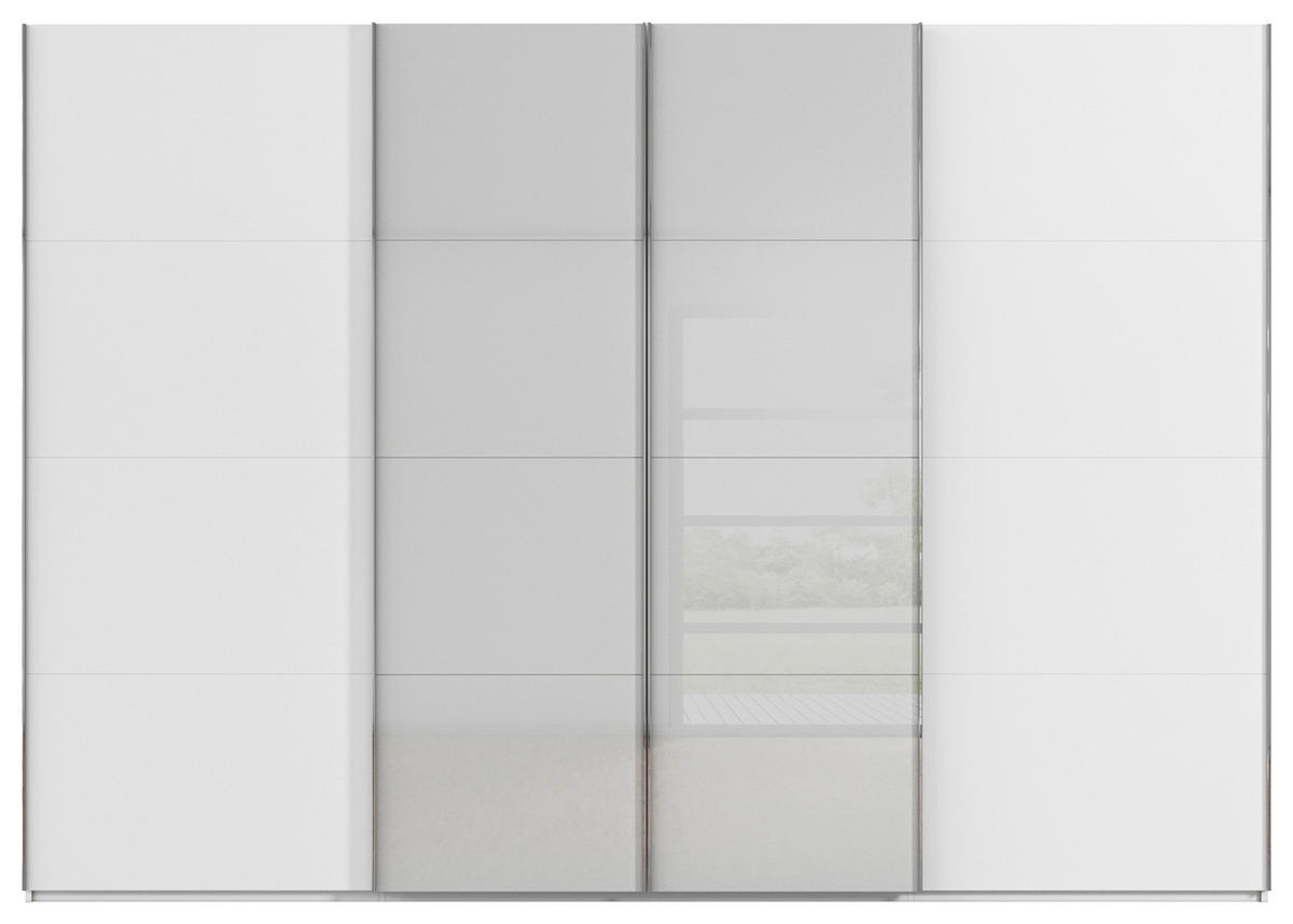 SCHWEBETÜRENSCHRANK 316/235/68 cm 4-türig Grau, Weiß  - Chromfarben/Weiß, KONVENTIONELL, Glas/Holzwerkstoff (316/235/68cm) - Novel
