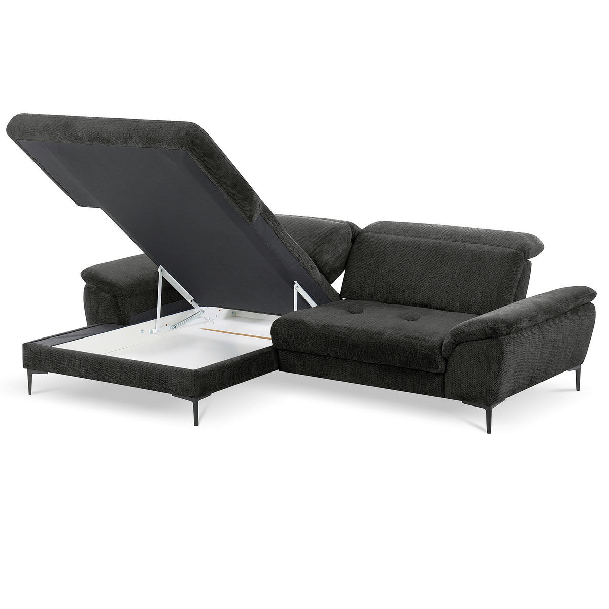 ECKSOFA  Webstoff Schwarz  - Schwarz, Design, Textil/Metall (195/268cm) - Livetastic