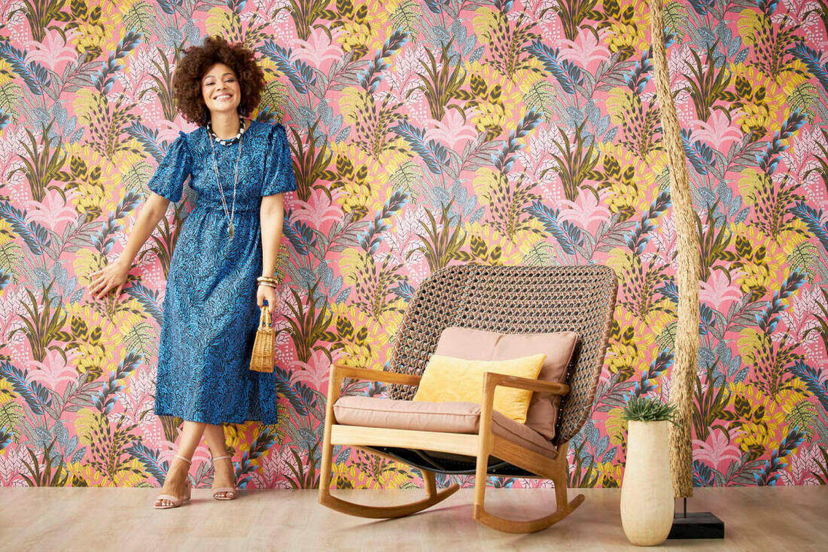 TAPETA VINILNA  plava, smeđa, ružičasta, zlatne boje, pink  - pink/ružičasta, Design, papir (53*1000cm)