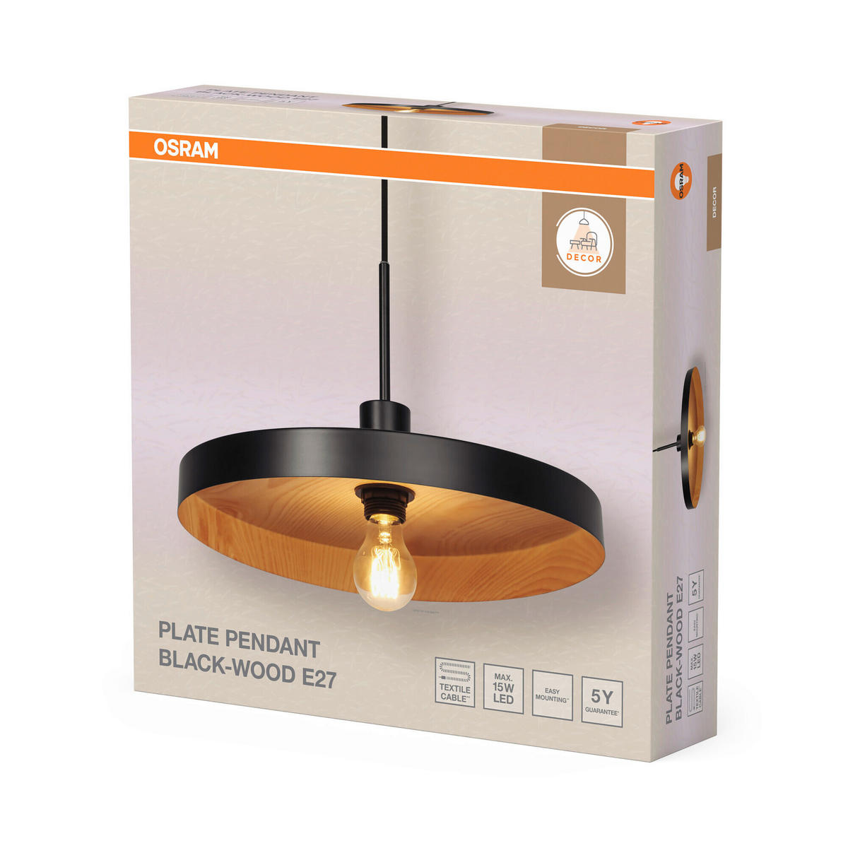 HÄNGELEUCHTE 40/127 cm   - Schwarz/Naturfarben, Basics, Metall (40/127cm) - Osram