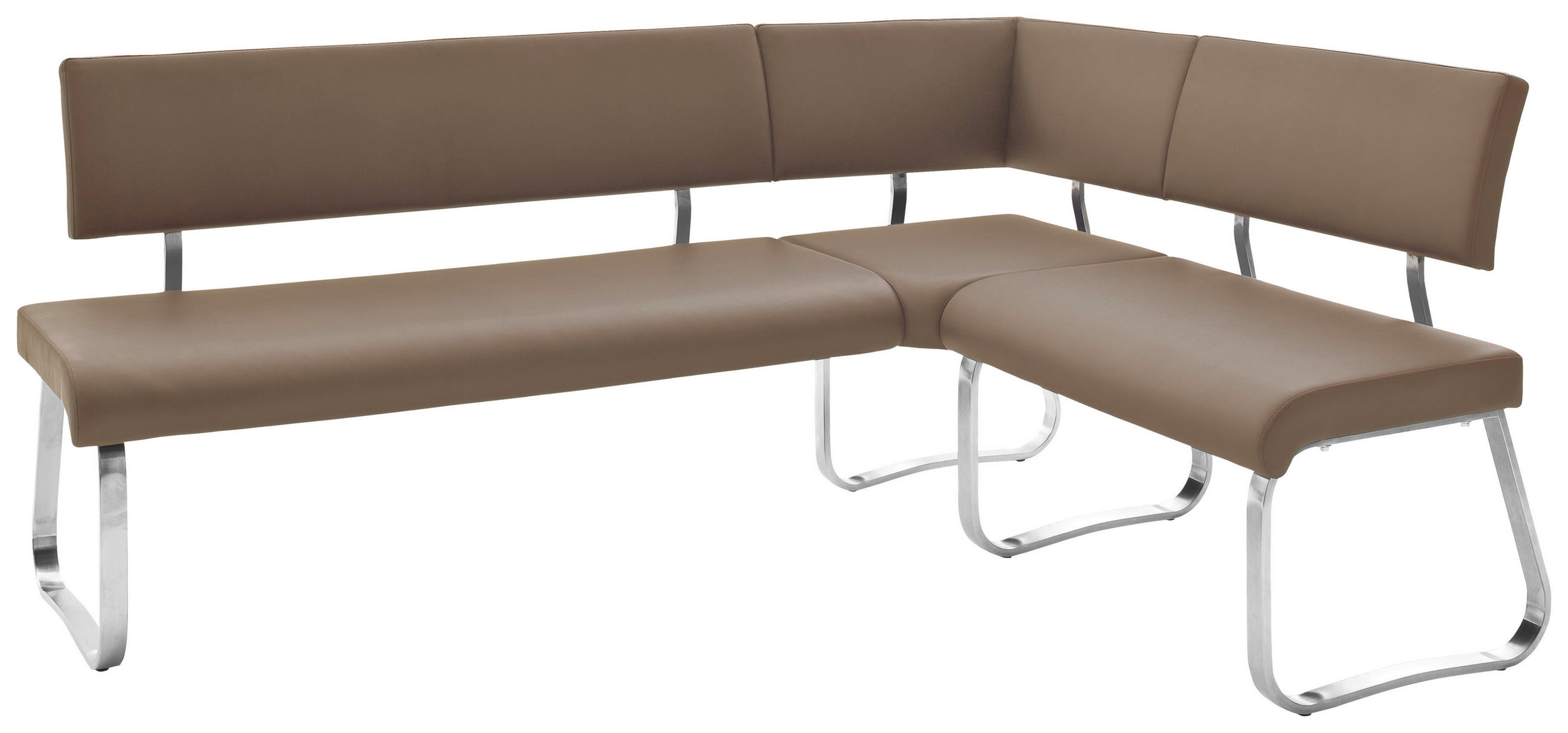 ECKBANK 200/150 cm Lederlook Edelstahlfarben, Cappuccino - Edelstahlfarben/Cappuccino, Design, Textil/Metall (200/150cm) - Livetastic