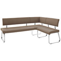 ECKBANK 200/150 cm Lederlook Edelstahlfarben, Cappuccino   - Edelstahlfarben/Cappuccino, Design, Textil/Metall (200/150cm) - Livetastic