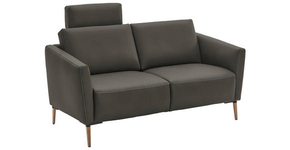 2-SITZER-SOFA  in Echtleder Dunkelgrau   - Eichefarben/Dunkelgrau, Natur, Leder/Holz (182/86/87cm) - Valnatura