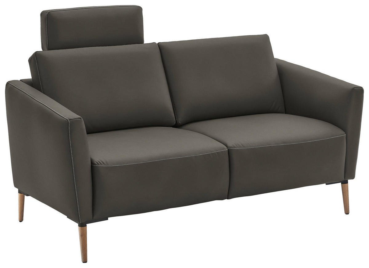 2-SITZER-SOFA  in Echtleder Dunkelgrau   - Eichefarben/Dunkelgrau, Natur, Leder/Holz (182/86/87cm) - Valnatura